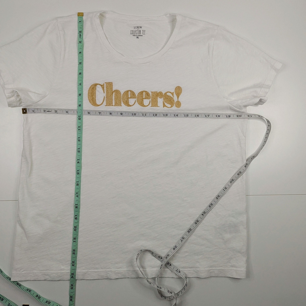 J. Crew Factory White Tee with Gold 'Cheers!' Print Women's XL - Picture 6 of 11